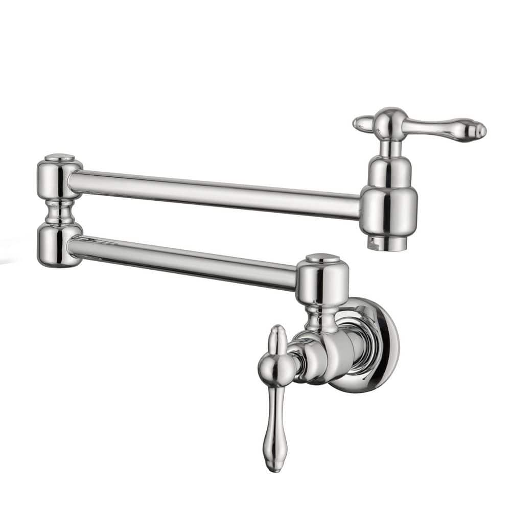 Wall Mounted Double Handle 1.8 GPM Pot Filler with 2 Built- in Ceramic Cart