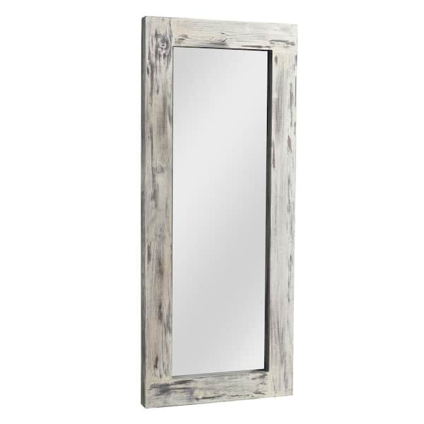 Dovelina 58 in. x 24 in. Large Rustic Rectangle Wood Framed With Hooks Leaning Mirror