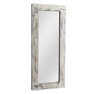 58 in. x 24 in. Large Rustic Rectangle Wood Framed With Hooks Leaning Mirror