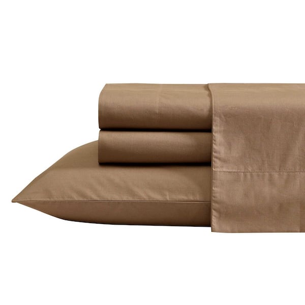 Bayview 4-Piece Sepia Brown Percale Cotton King Sheet Set