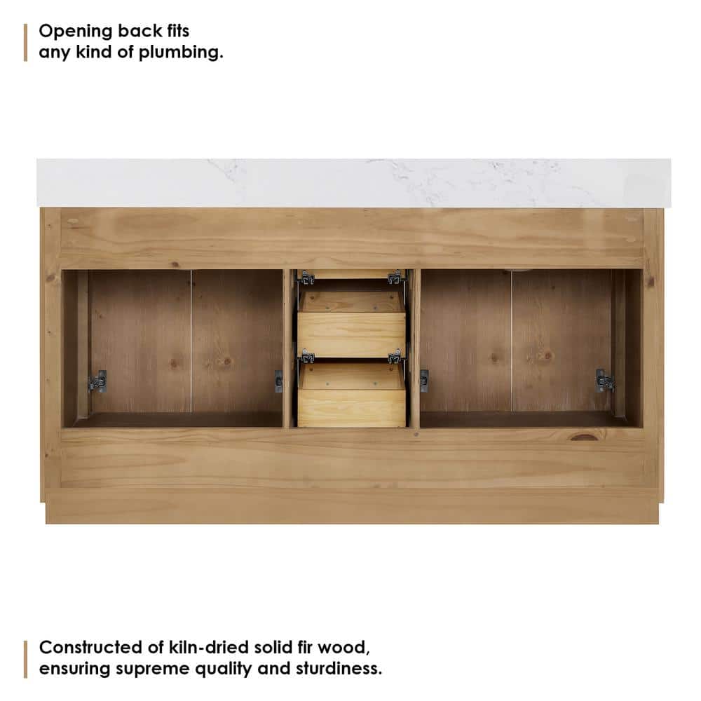 Bellavia 60" Weathered Fir Double Vanity with Engineered Stone Top