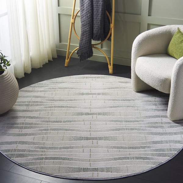 Prestige 7 ft. x 7 ft. Ivory/Light Green Wavy Striped Round Area Rug
