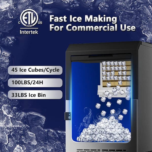 LifePlus Commercial Ice Maker Machine 100Lbs/24H, Stainless Steel Under  Counter ice Machine with Large Storage Bin, 45 Ice Cubes/Cycle, 2 Way Water