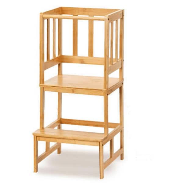 Reach 2.92 ft. Step Stool, Featuring Detachable Safety Guardrail, Patented Design, Anti-tip Structure, Natural Bamboo