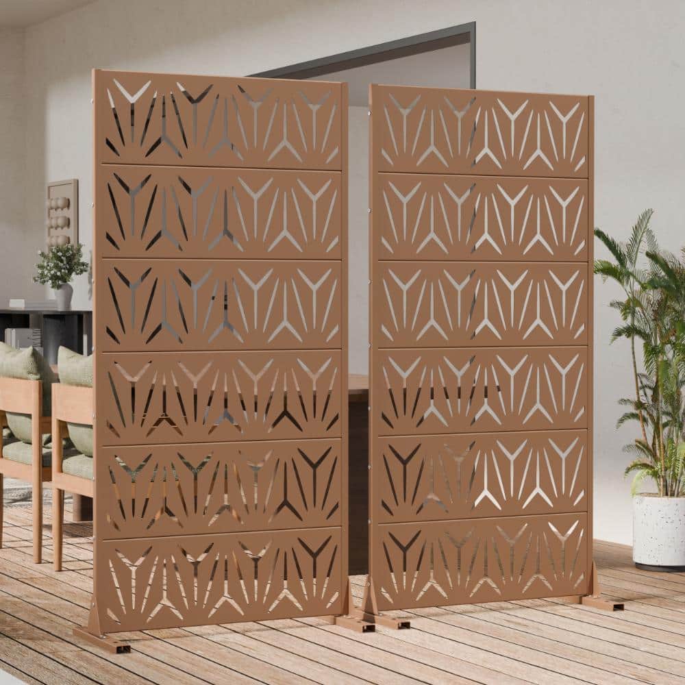 72 in. H x 35.5 in. W Outdoor Brown Galvanized Steel Decorative Garden Fence Privacy Screen (2-Pack)