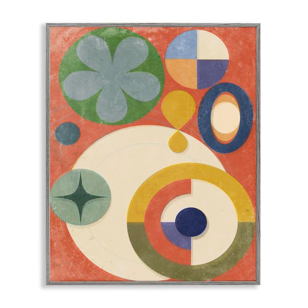 Retro Overlapping Shapes by Victoria Barnes Gray Framed Abstract Giclee Art Print 14 in. x 11 in. price history on PriceWatchPro