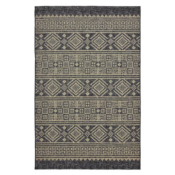 LR Home Silveria Geometric Black/Brown 5 ft. x 8 ft. Indoor/Outdoor Patio Patio Rectangle Area Rug