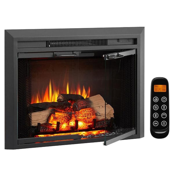 Damon 28 in. Electric Fireplace Insert, Glass Door and Mesh Screen, Heater 750/1500W, Crackling Sound, Remote Control