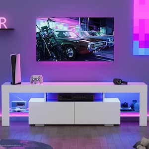 62 in. Cyber Vibe White TV Stand Fits TV's up to 70 in. Multicolor Build-In LED Glass Shelves