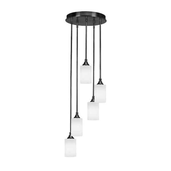Unbranded Villa 5 Light Matte Black Pendant, Cluster Pendant Light with 4 in. White Muslin Glass Shades, No Bulbs Included