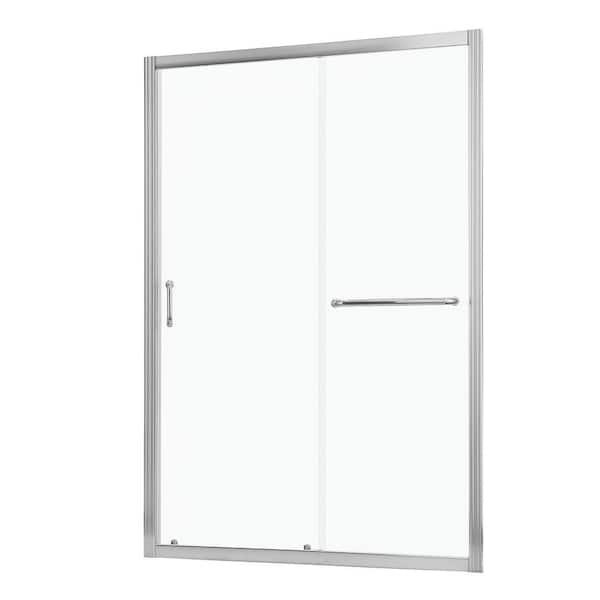 Coporesell 48 in. W x 72 in. H Single Sliding Framed Shower Door in Chrome Finish with Clear Glass