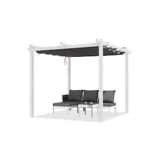 10 ft. x 10 ft. Grey Aluminum Outdoor Retractable White Frame Pergola with Sun Shade Canopy Cover