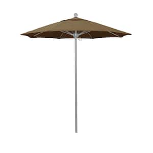 7.5 ft. Grey Woodgrain Aluminum Commercial Market Patio Umbrella Fiberglass Ribs and Push Lift in Linen Sesame Sunbrella