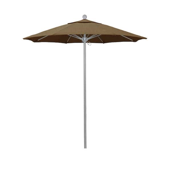 California Umbrella 7.5 ft. Grey Woodgrain Aluminum Commercial Market Patio Umbrella Fiberglass Ribs and Push Lift in Linen Sesame Sunbrella