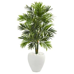 Indoor 4 ft. Areca Artificial Palm Tree in White Planter