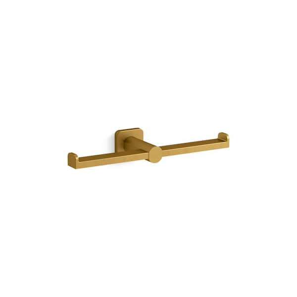 Parallel Wall Mount Double Toilet Paper Holder in Vibrant Brushed Moderne Brass