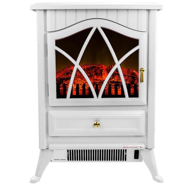 AKDY 400 sq.ft Electric Stove in White with Vintage Glass Door Realistic Flame and Logs