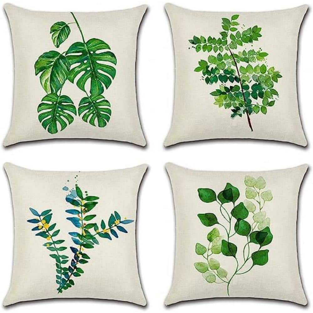 18 in. x 18 in. Decorative Outdoor Throw Pillow Covers Green Leaves ...