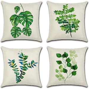 18 in. x 18 in. Decorative Outdoor Throw Pillow Covers Green Leaves Pattern Waterproof Cushion Covers (Set of 4)