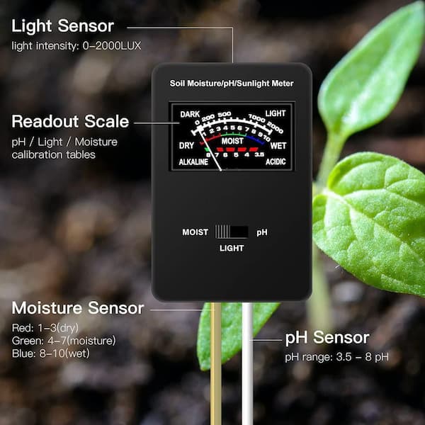 Soil pH Meter, 7-in-1 Soil Moisture Meter/Light/Nutrient/pH Soil  Tester/Thermometer Hygrometer for Plants, Dual Display Moisture Meter for  House