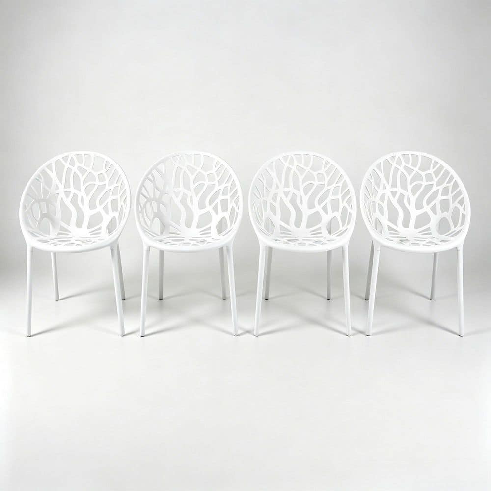 18.9 in. H White High Back Plastic Bar Stool with Plastic Seat Set of 4