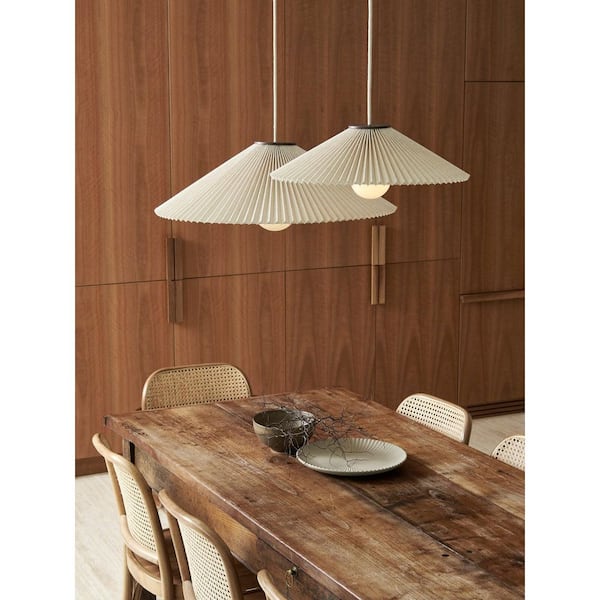 Amore 1 Light Bronze Medium Pendant Light with Pleated Natural Linen Shade, No Bulbs Included