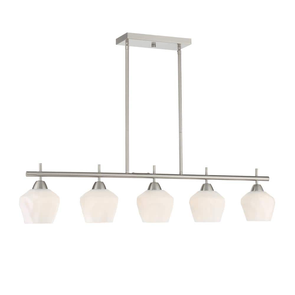 Minka Lavery Camrin 5-Light Brushed Nickel Island Chandelier with White Glass Shades -  2174-84