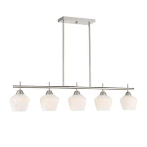 Camrin 5-Light Brushed Nickel Island Chandelier with White Glass Shades