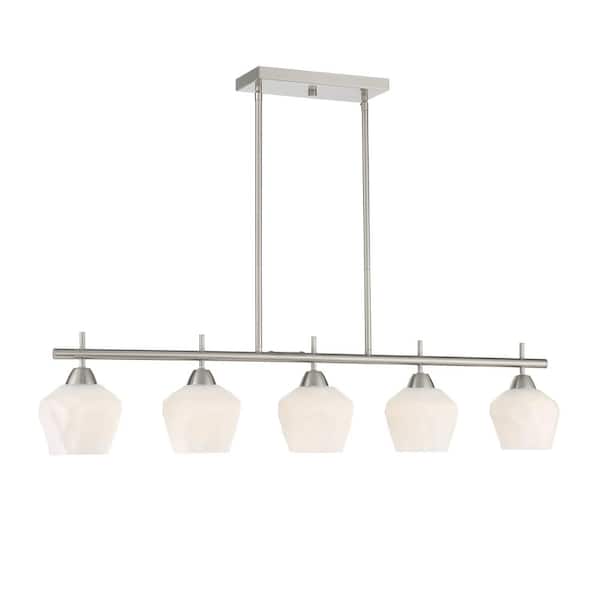Minka Lavery Camrin 5-Light Brushed Nickel Island Chandelier with White Glass Shades