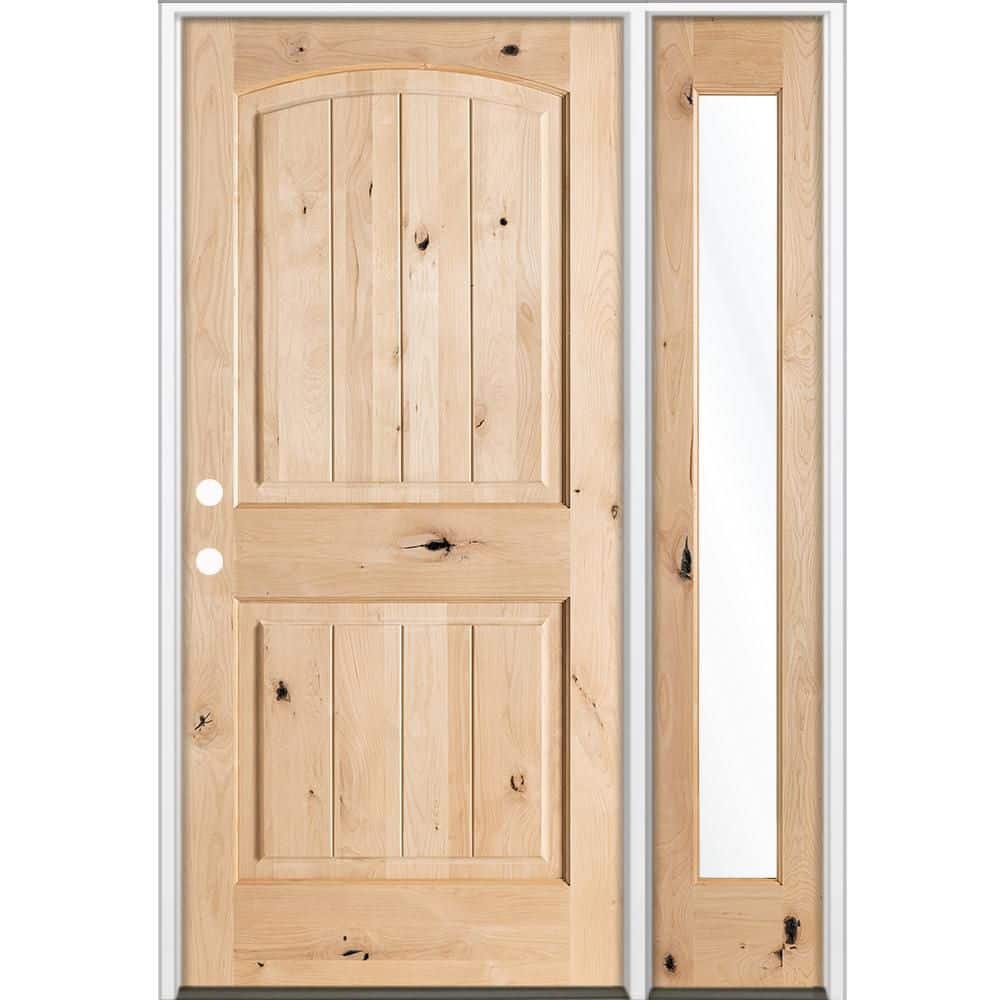 46 in. x 80 in. Knotty Alder Arch Top Right-Hand/Inswing Clear Glass Unfinished Wood Prehung Front Door w/ RFSL price history on PriceWatchPro