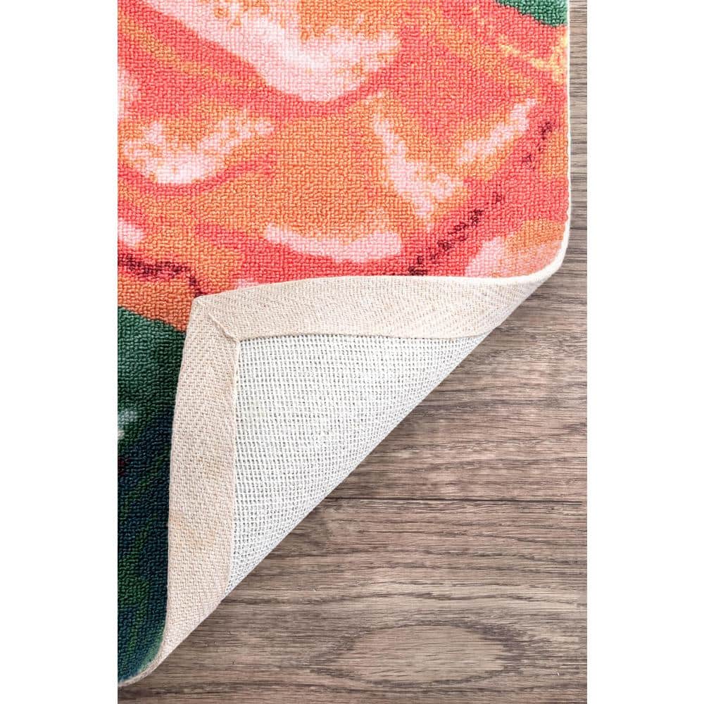 Multicolor Tropical Floral 49" Round Synthetic Indoor/Outdoor Rug