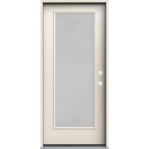 36 in. x 80 in. Left Hand Full Lite Micro-Granite Frosted Glass Primed Steel Prehung Front Door