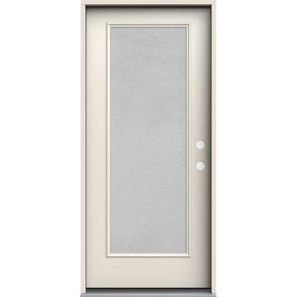 JELD-WEN 36 in. x 80 in. Left Hand Full Lite Micro-Granite Frosted Glass Primed Steel Prehung Front Door