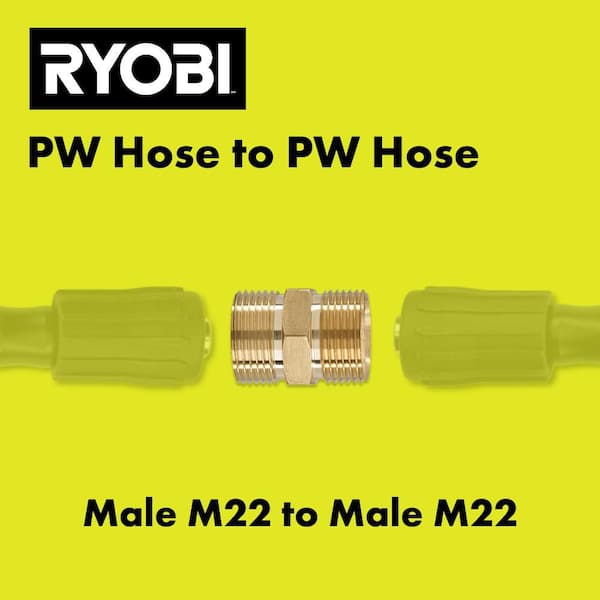 Male M22 x Male M22 14 mm 4500-PSI Pressure Washer Hose to Hose Coupler