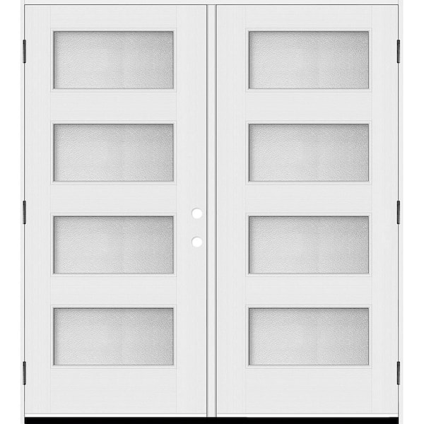 Palisade 72 in. x 80 in. 4L MicroGranite Impact Glass RHOS Unfinished Fiberglass Double Prehung Front Door w/4-9/16Jmb