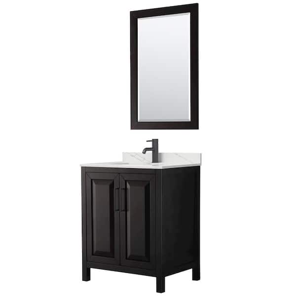 Wyndham Collection Daria 30 in. W x 22 in. D x 35.75 in. H Single Bath Vanity in Dark Espresso with Giotto Quartz Top and 24 in. Mirror