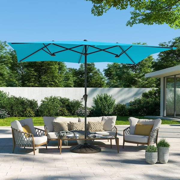 SANLUCE 10 x 6.5 ft. Double-Sided Patio Umbrellas with Canopy and Crank for Garden, Deck and Poolside in Lake Blue