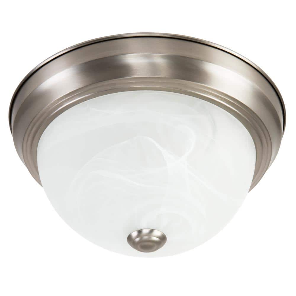 Satin Nickel 13" Flush Mount with Marble Glass Shade