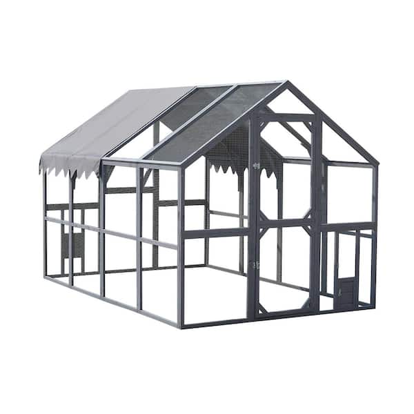Tunearary Grey Galvanised Wooden Walk-in Chicken Coop with Lid Chicken Coop