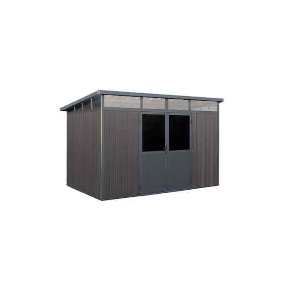 Leisure Season 11 ft. x 7 ft. Wood Plastic Composite Heavy-Duty Storage Shed - Pent Roof and Double Doors Graphite Color (77 sq. ft.)