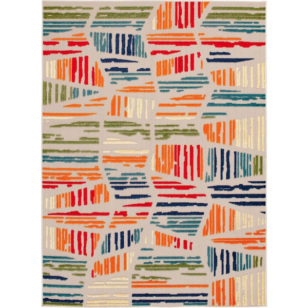 Rainsfin Cream/Red 9 ft. 10 in. x 12 ft. 10 in. Geometric Polypropylene Indoor/Outdoor Area Rug