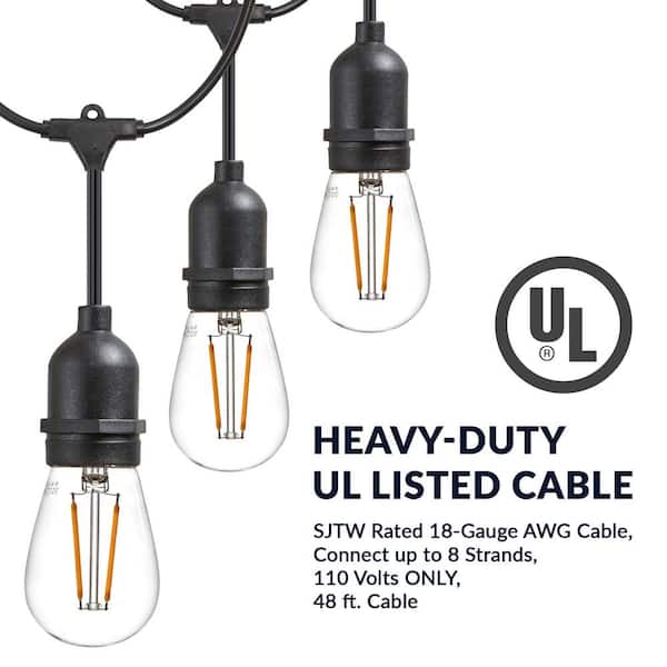Newhouse Lighting 48 Ft 2 Watt Outdoor Weatherproof Led String Light With S14 Filament Bulbs Included Cstringled18 The Home Depot Newhouse Lighting 48 Ft 2 Watt Outdoor, Led Outdoor Light Bulbs Home Depot