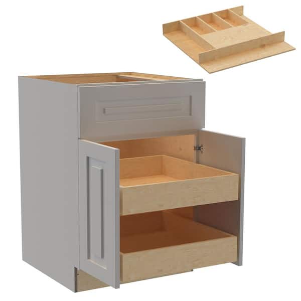 Home Decorators Collection Grayson 24 in. W x 24 in. D x 34.5 in. H Assembled Plywood Base Kitchen Cabinet in Pearl Gray with 2ROT Cutlery Soft Cls