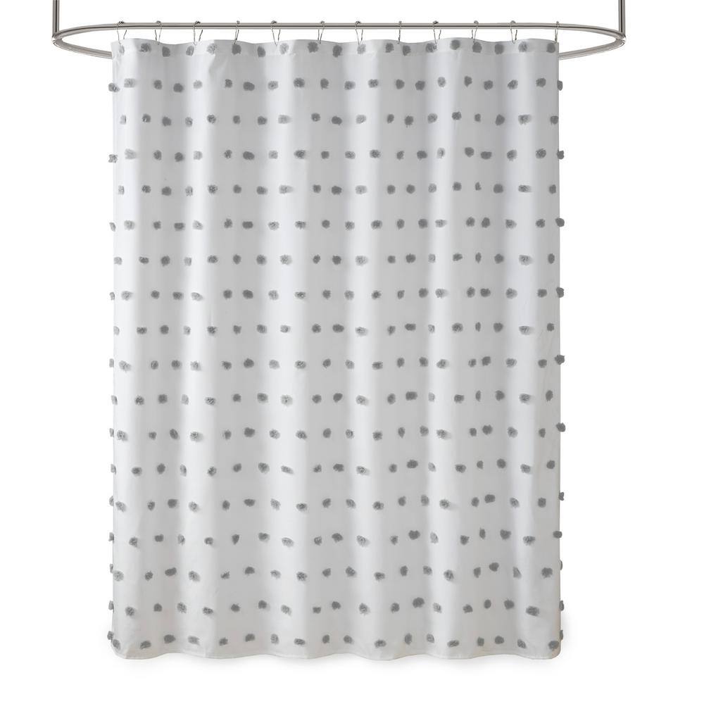 White and Gray Polka Dot Fabric Shower Curtain