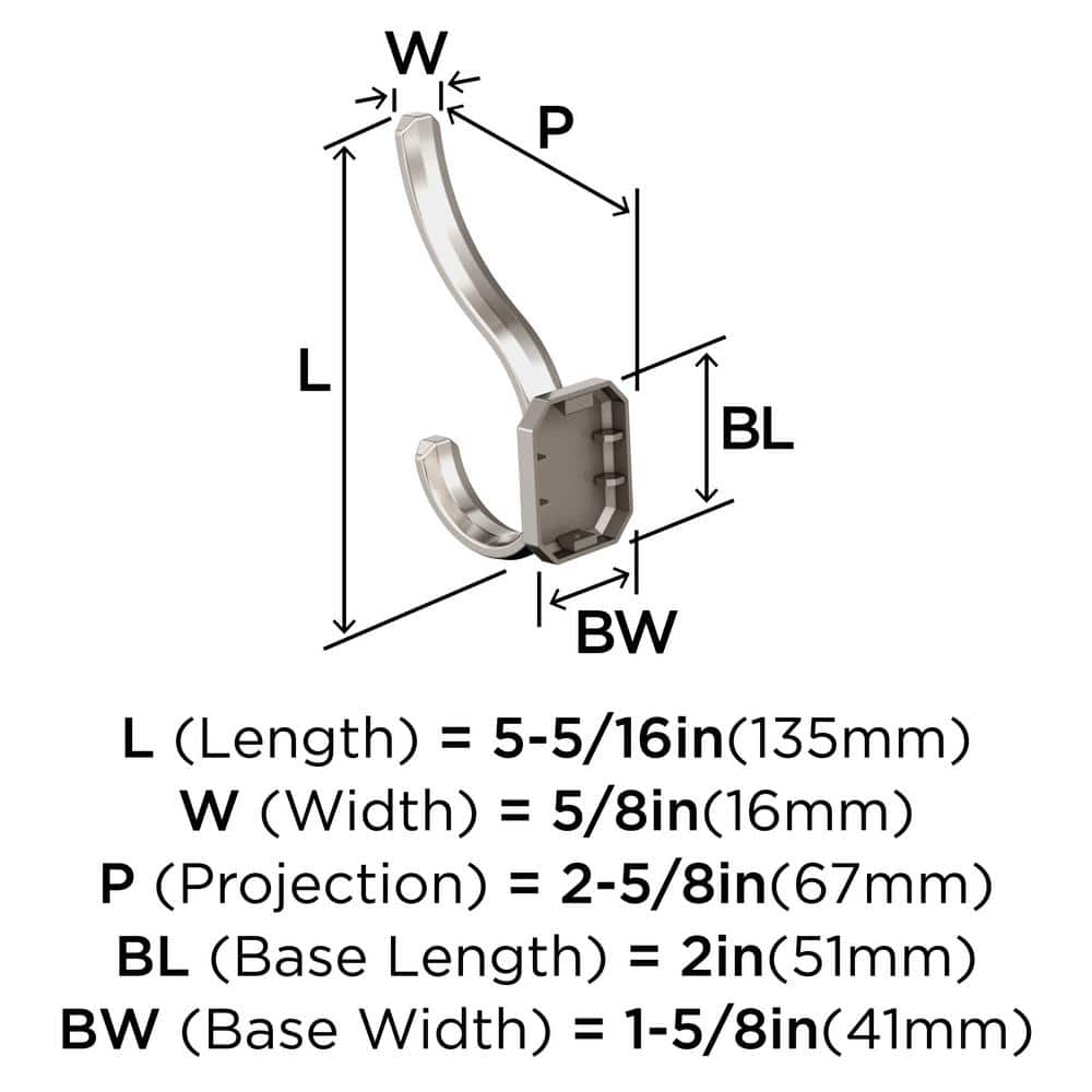 Polished Nickel Double Prong Decorative Wall Hook