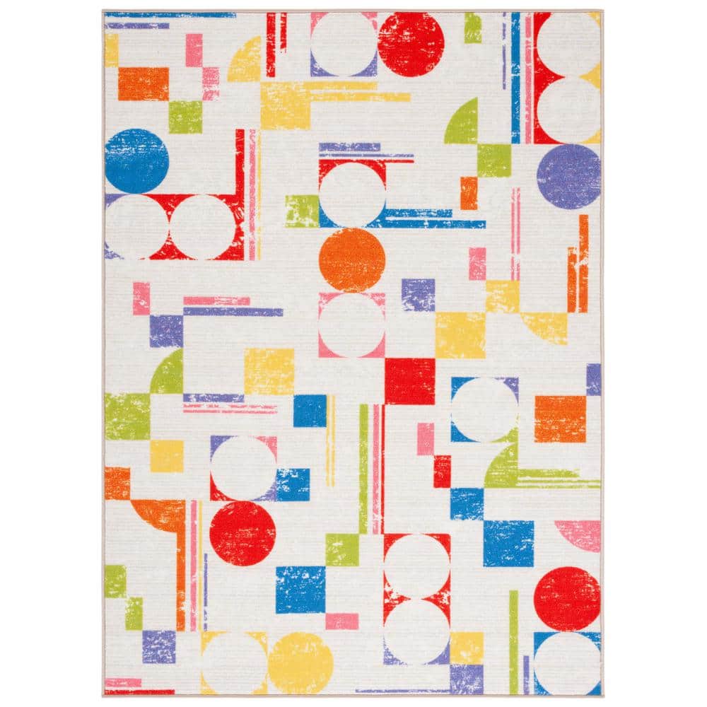 Ivory Multicolor Geometric Kids Playhouse Area Rug 5' x 7'