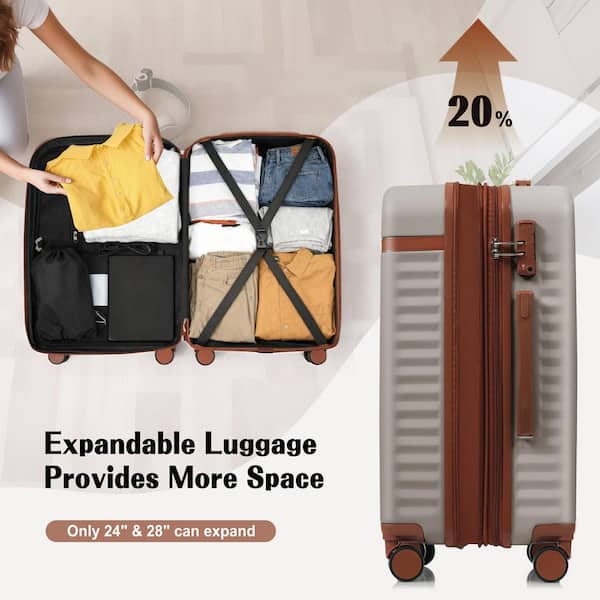 Merax 3-Bags, 3-Piece Khaki ABS Hardshell Spinner Expandable