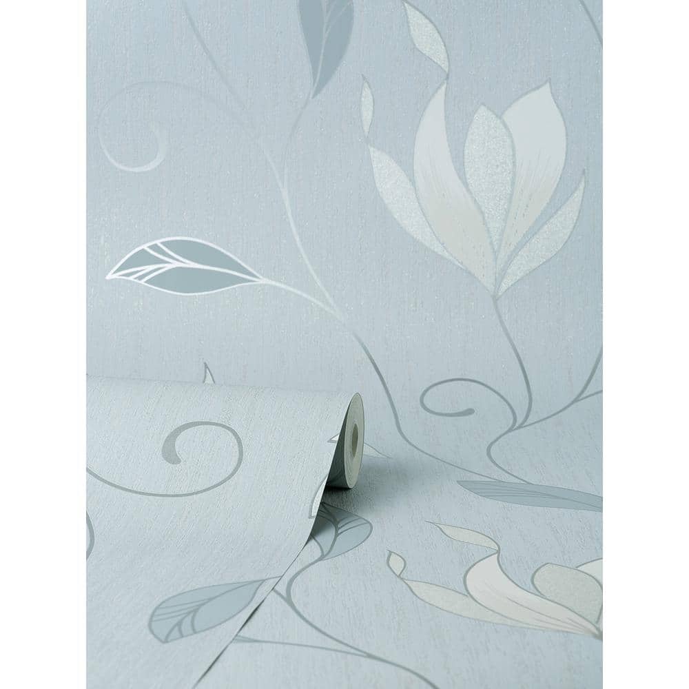 Synergy Light Blue and Cream Floral Vinyl Wallpaper