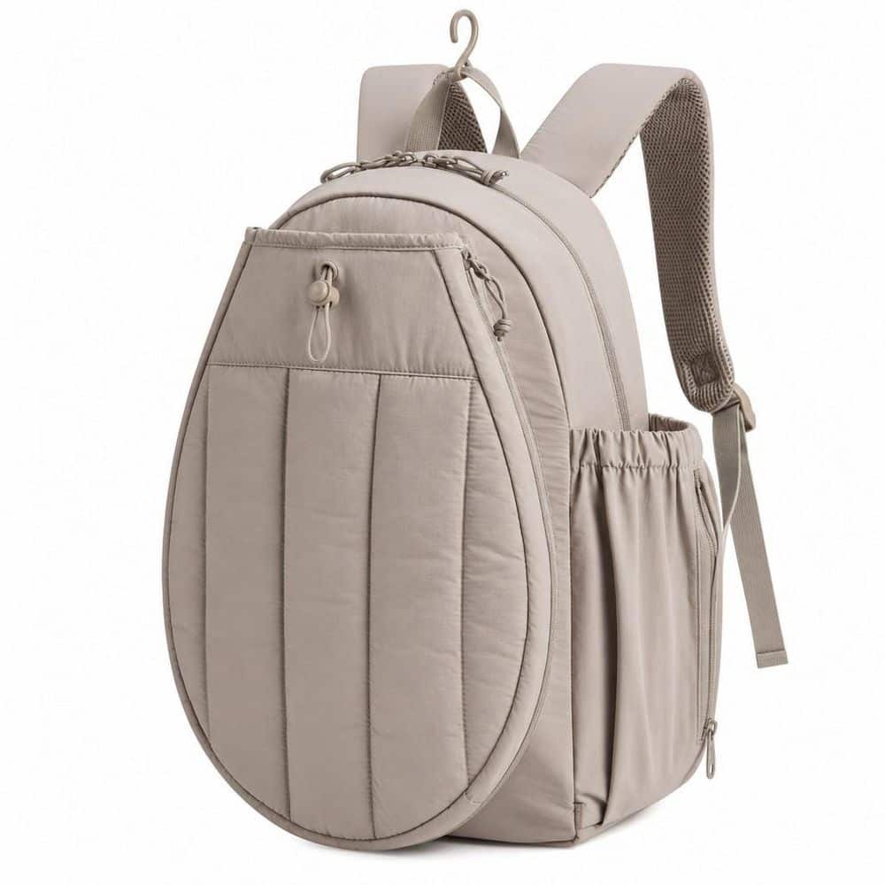 2-Racket Spacious 17.7 in. Brown Tennis Backpack, Sports Gym Luggage with Separate Shoe Vault, Waterproof PVC Pocket