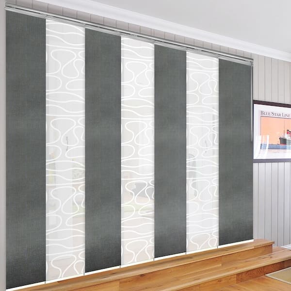 EMOH Ashy Swirl 110 in. - 153 in. W x 94 in. L Adjustable 7- Panel White Single Rail Panel Track with 23.5 in. Slates